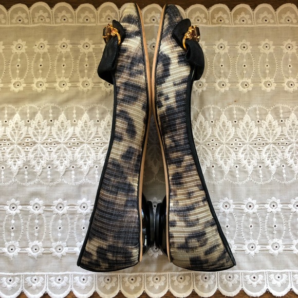 ~BADGLEY MISCHKA COUTURE~Leopard/Gold Crystal Detail Ballet Flats - Picture 10 of 12